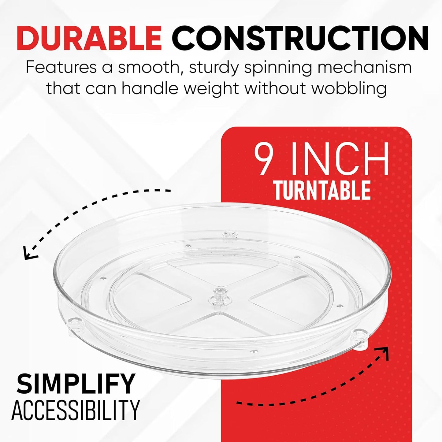 Lazy Susan Organizer for Cabinet, 9 Inch Clear Acrylic Turntable – Rotating Spice Rack, Pantry