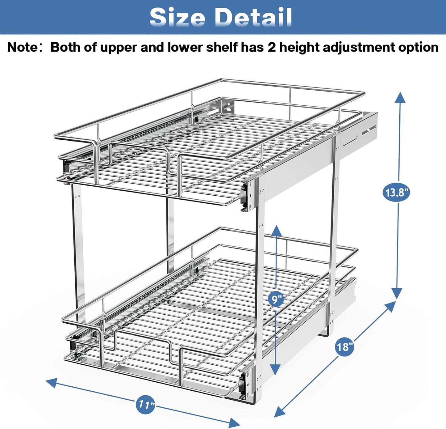 2 Tier Individual Pull Out Cabinet Organizer 11" W x 18" D