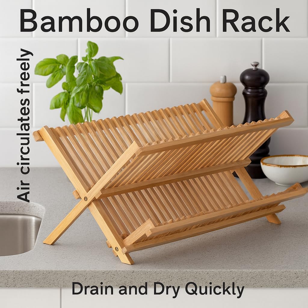 Bamboo Folding Dish Drying Rack, 20.5 x 13-Inches