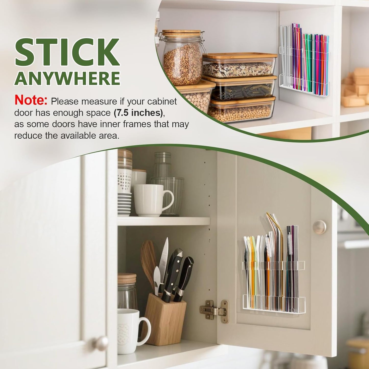 7.5" Small Acrylic Straw Holder for Cabinet Door - Reusable Tumbler Straw Organizer Storage