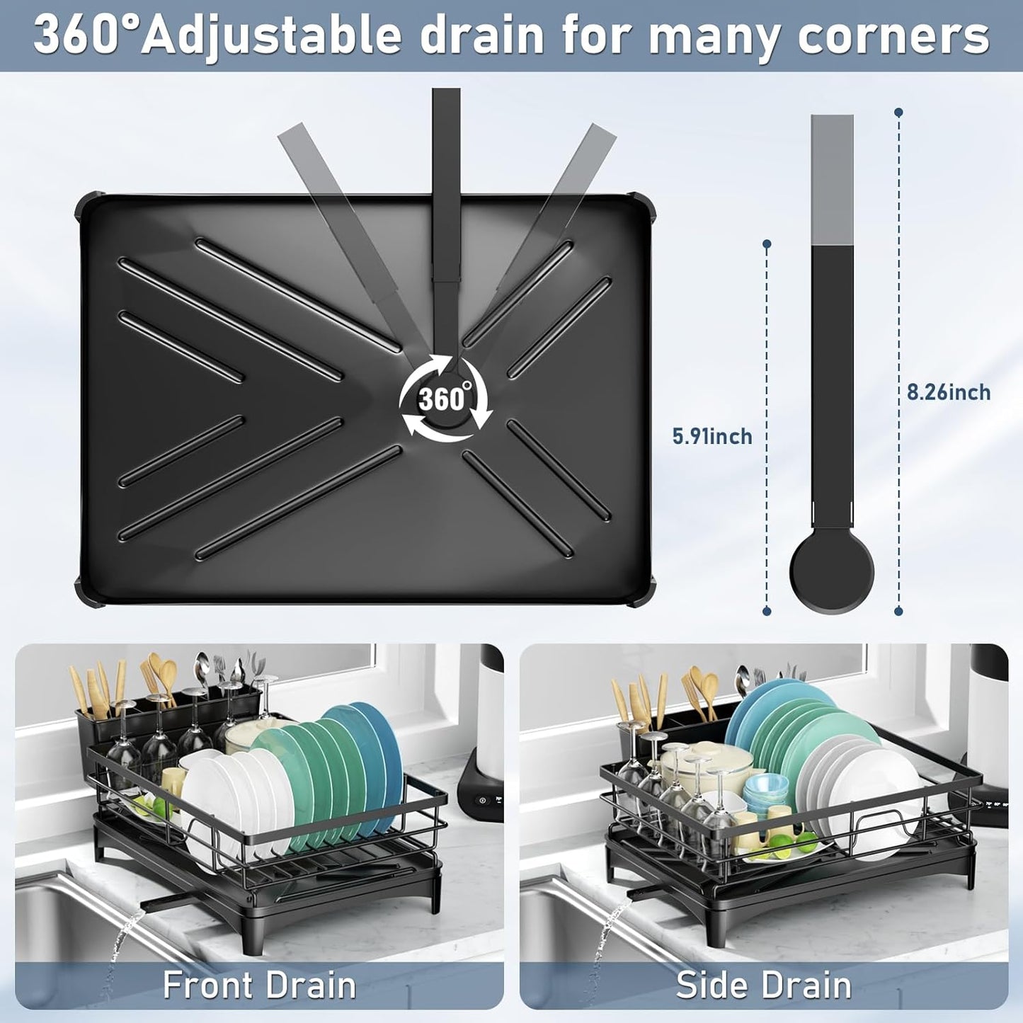 Black Stainless Steel Dish Drying Rack for Kitchen Counter