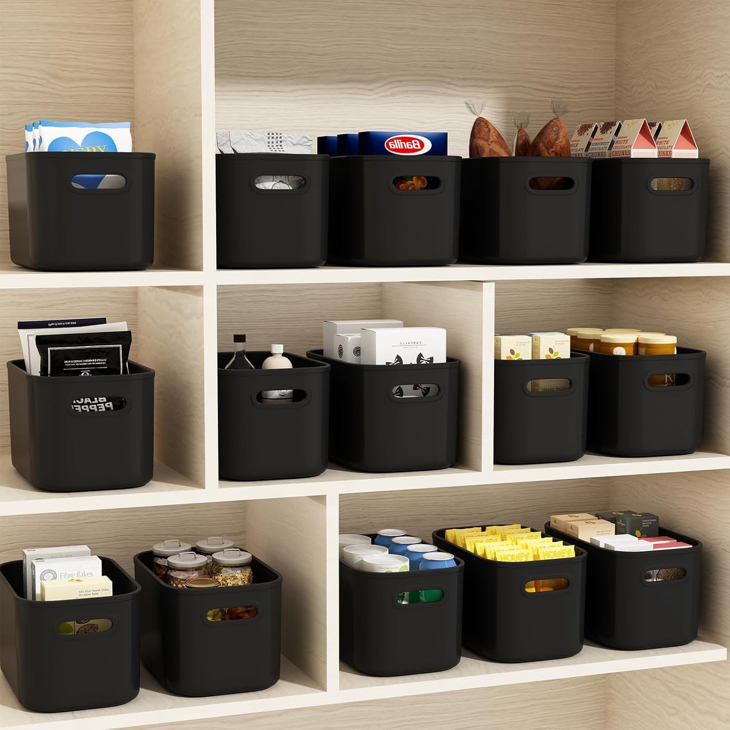 10 Pack Black Plastic Storage Bins, Storage Container for Organizing