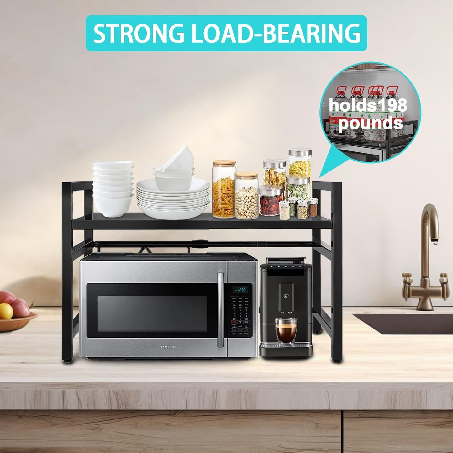 Kitchen Countertop Shelf Organizer, Expandable Microwave Shelf Stand for Counter,Cabinet Shelf Organizer for Pantry Kitchen Cabinet