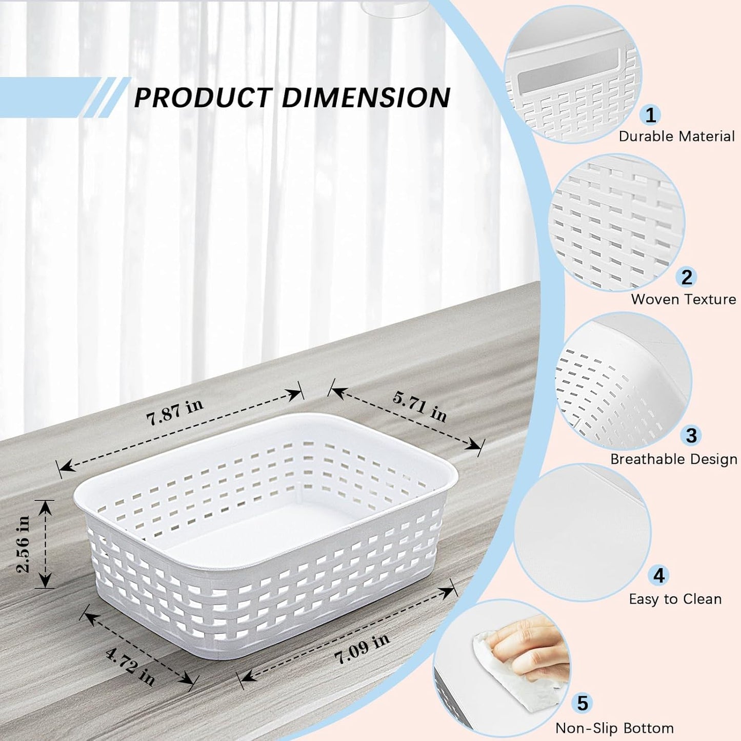 Plastic Storage Baskets for Cabinets, Household Pantry Organization with Handle,Organizer Bins for Room,Bathrooms,Under-Sink,Kitchen (White, XS-3PACK)