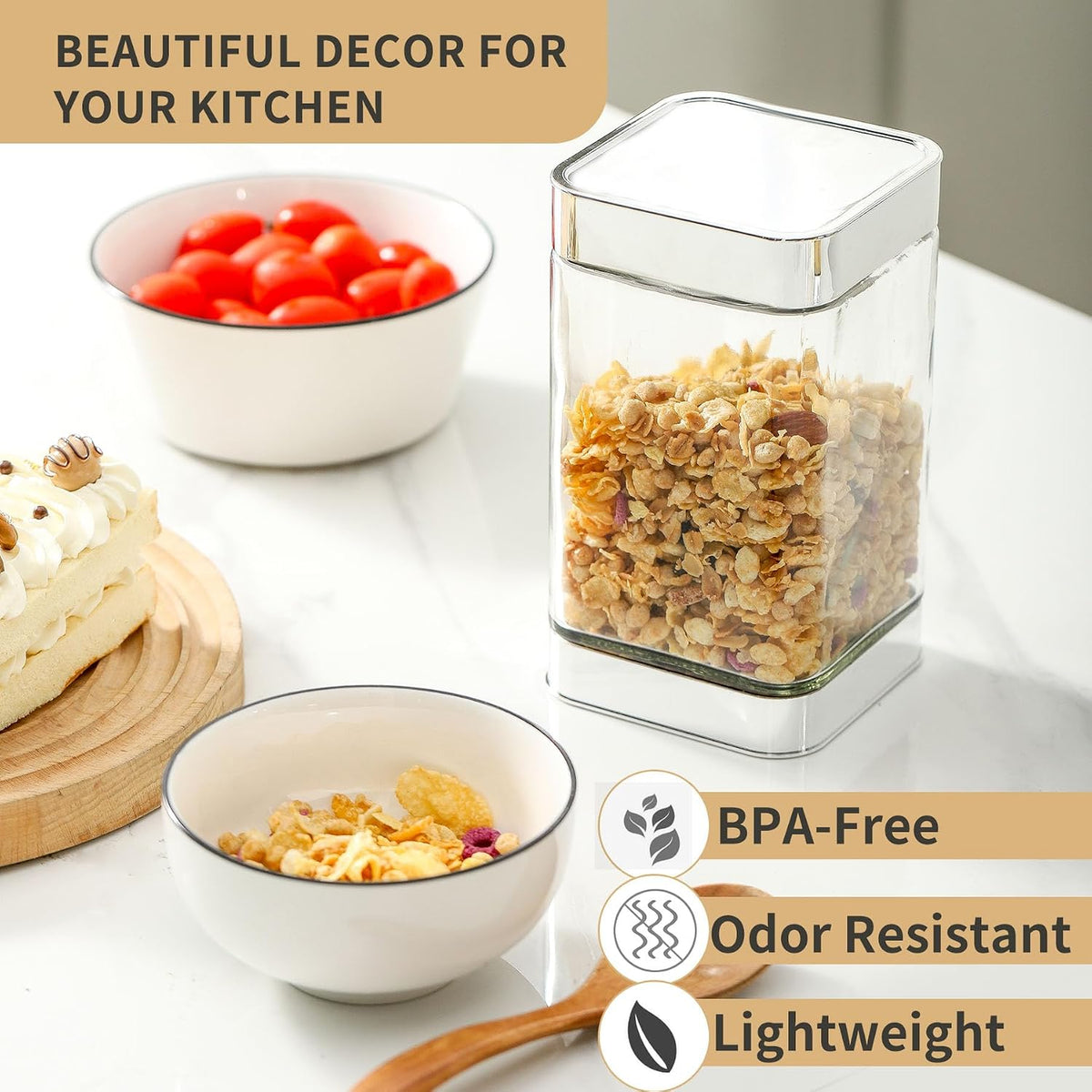 Glass Storage Jars-Large Kitchen Glass Canisters with Airtig