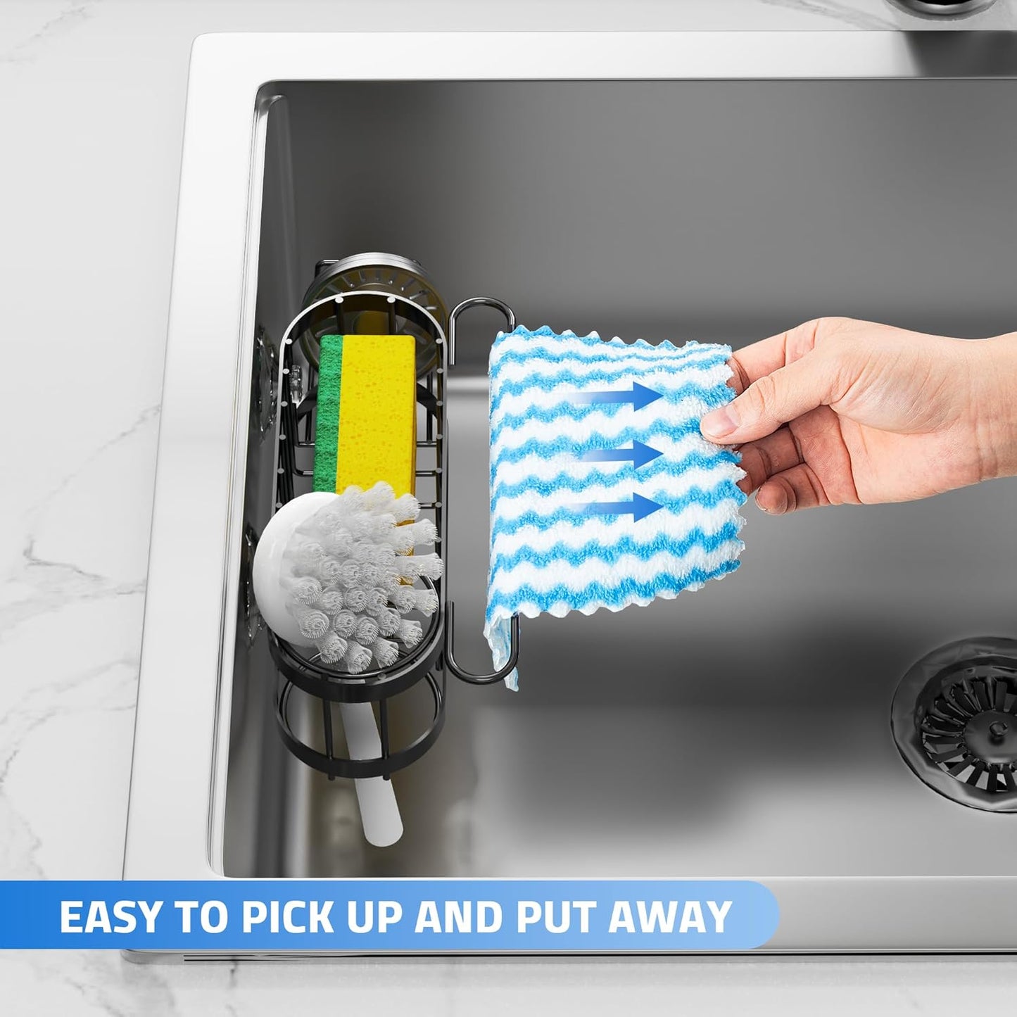 Kitchen Sink Caddy Sponge Holder in The Sink, Stainless Steel Kitchen Sink Organizer, Brush Holder