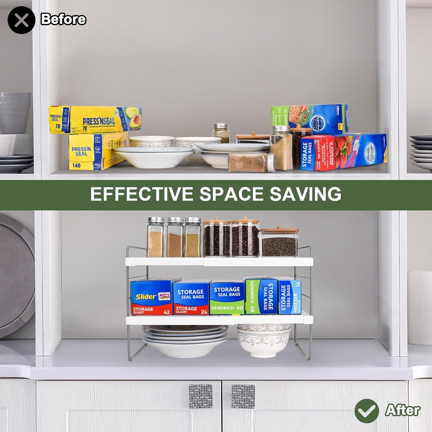 Pantry Organization and Storage for Kitchen - Expandable Kitchen Wrap Box Organizer Rack