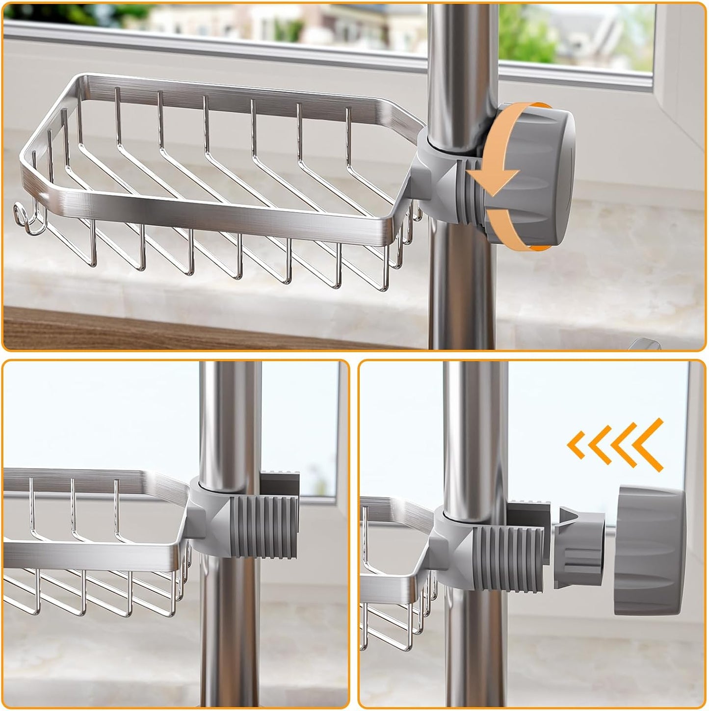 Stainless Steel Kitchen Sink Organizer Caddy – Over Faucet Sponge & Brush Holder, Rust-Resistant