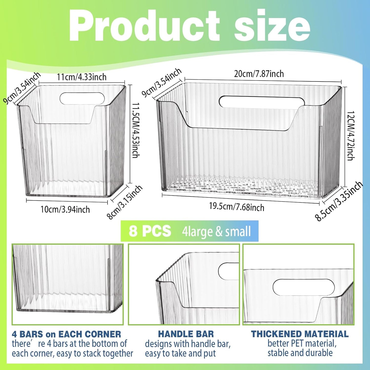 8 Pcs Storage Organizer Bins Wall Mounted Organizer Basket Plastic Cabinet Door Bins Stackable Hanging Baskets for Organizing for Wall Refrigerator Kitchen Bathroom Pantry(3.94'',Clear)
