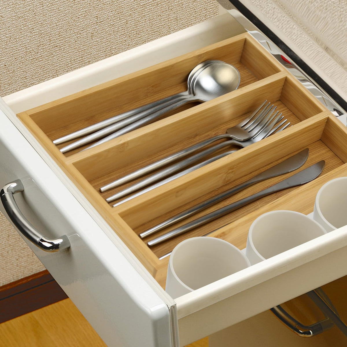 Small Bamboo Silverware Drawer Organizer Kitchen Utensil Spo