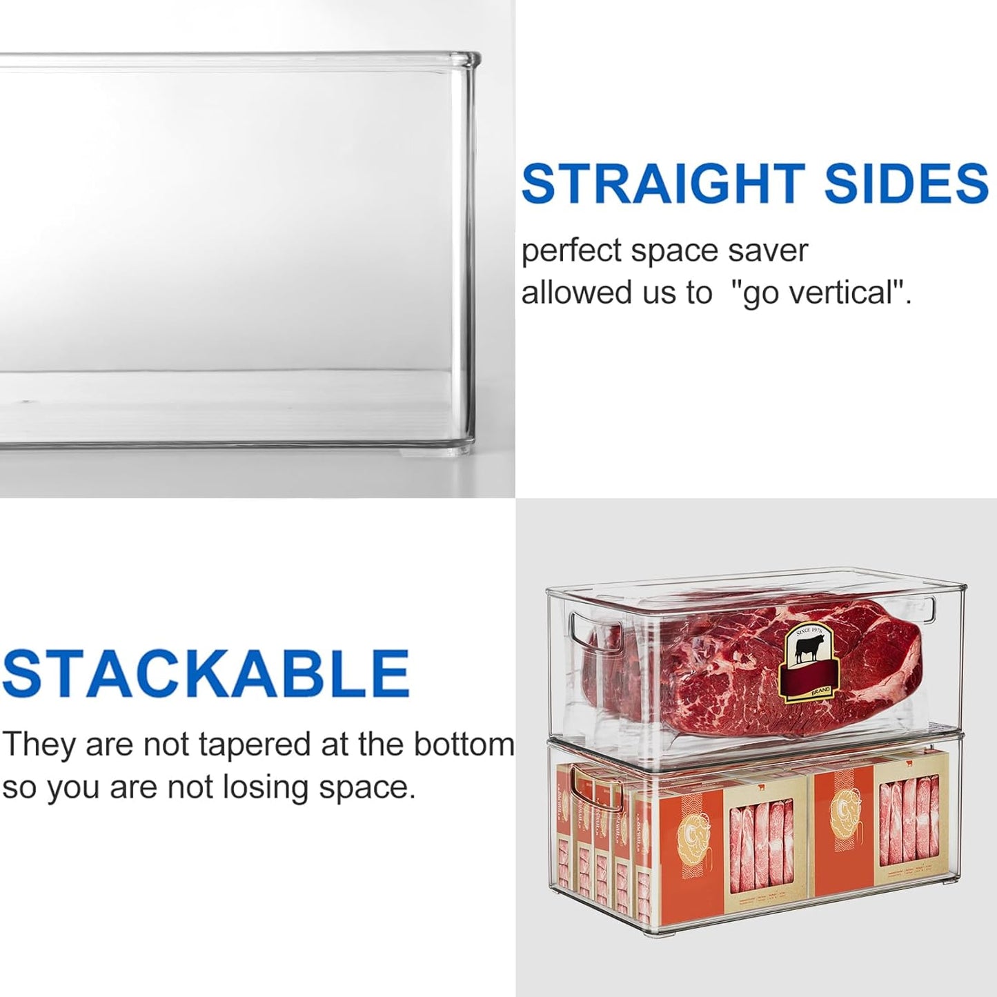 2 Pack Deep Freezer Organizer Bins, Straight Side Stackable Chest Freezer Storage Bins