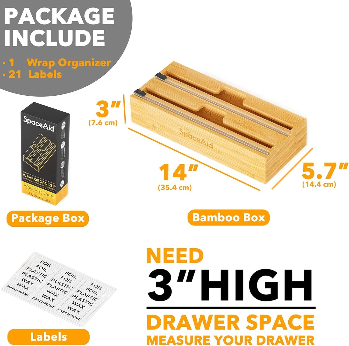 WrapNeat 2 in 1 Wrap Organizer with Cutter and Labels, Plastic Wrap