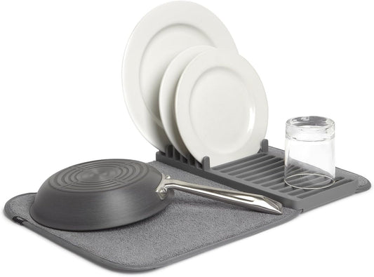 Udry Dish Rack and Microfiber Drying Mat – Space-Saving Design Folds Up for Easy Storage