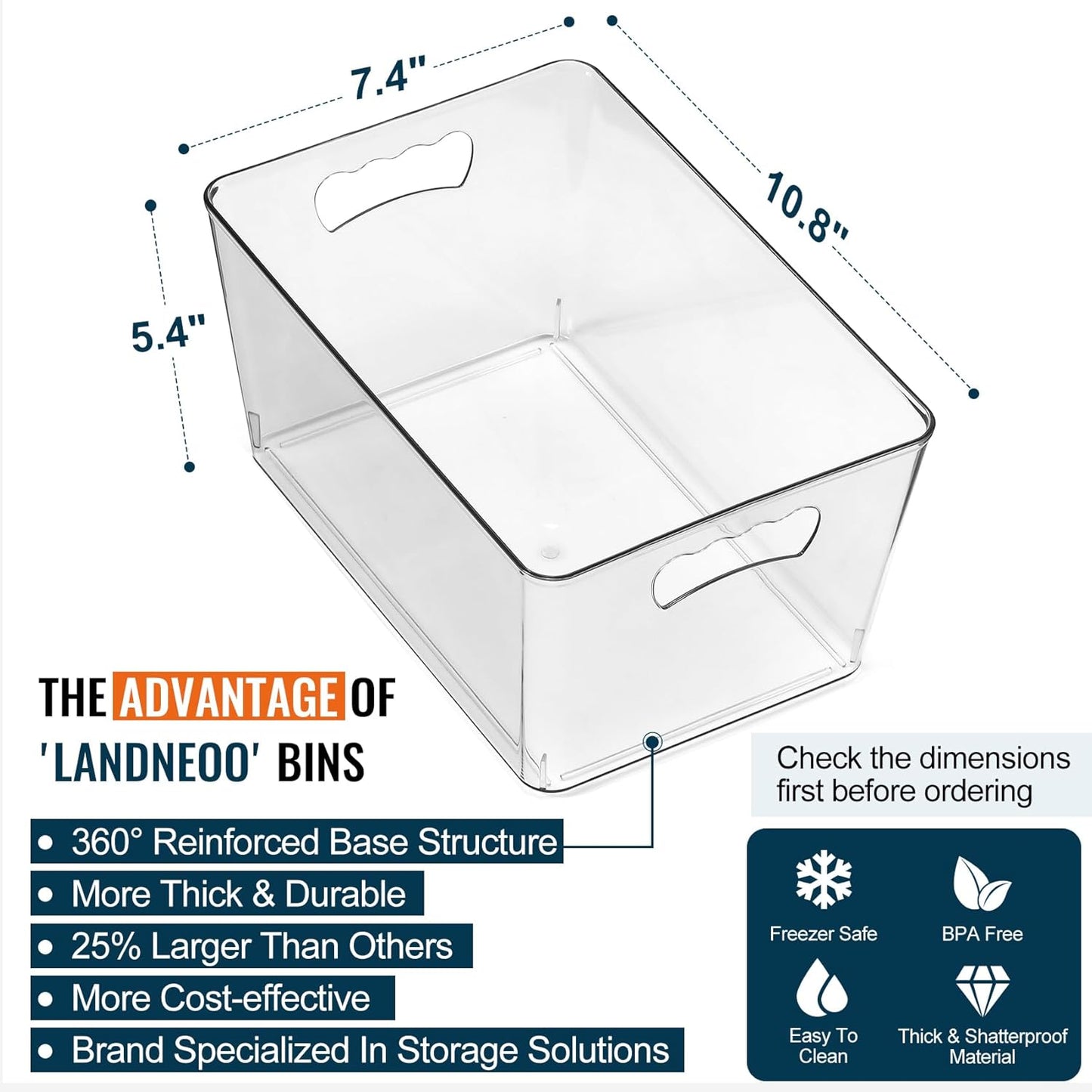 12 PACK LARGE Clear Storage Bins with Handles & Labels