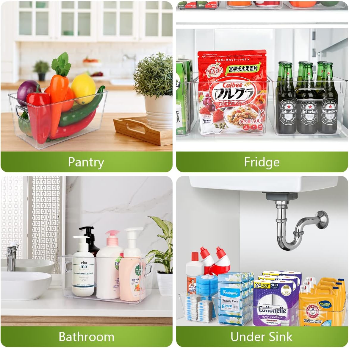 Set Of 10 Refrigerator Pantry Organizer Bins, Clear Plastic Food Storage Bins for Kitchen