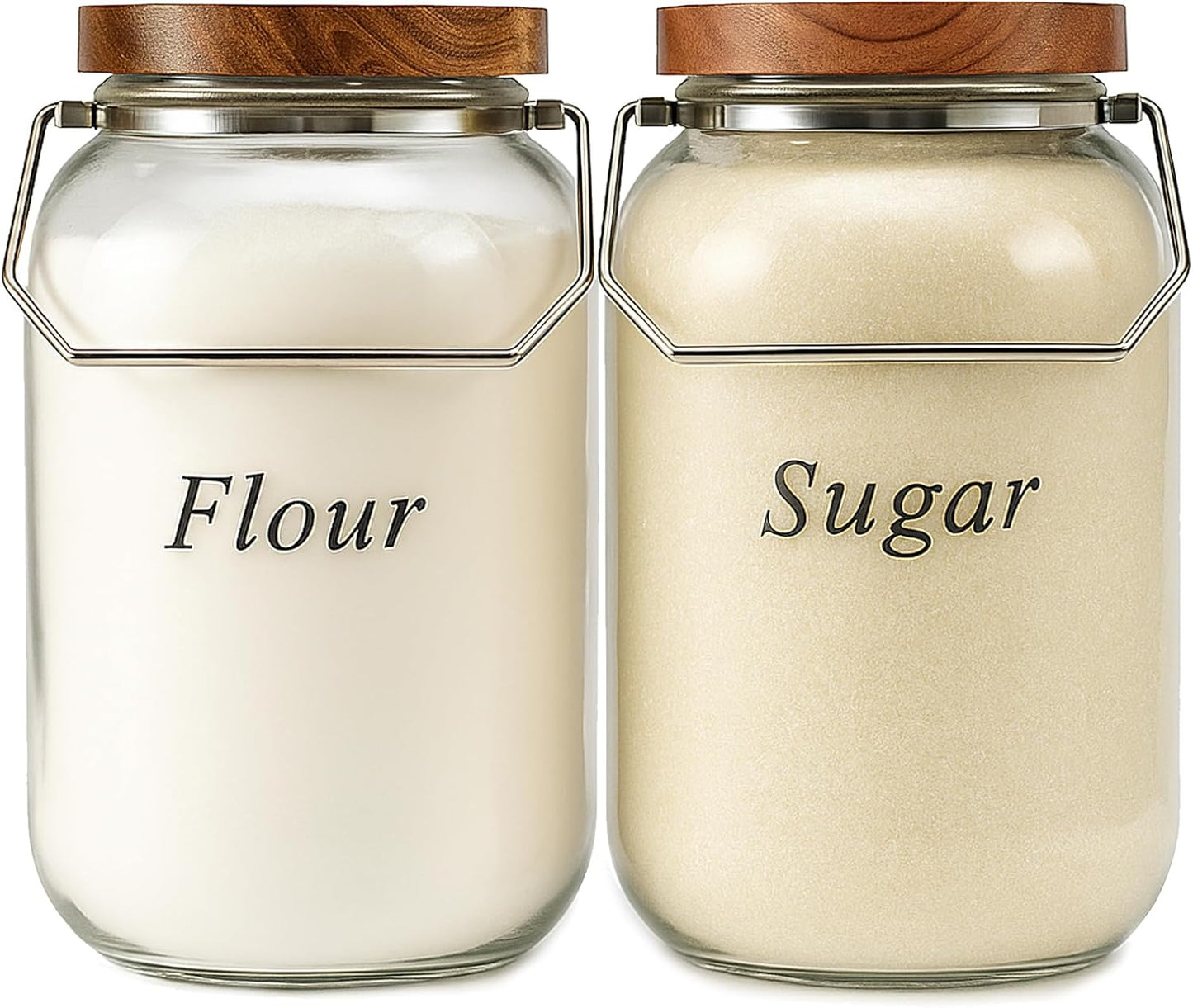 2 Pack Glass Flour Sugar Storage Containers with Handle, 1 Gallon Glass Jars with Airtight Lid
