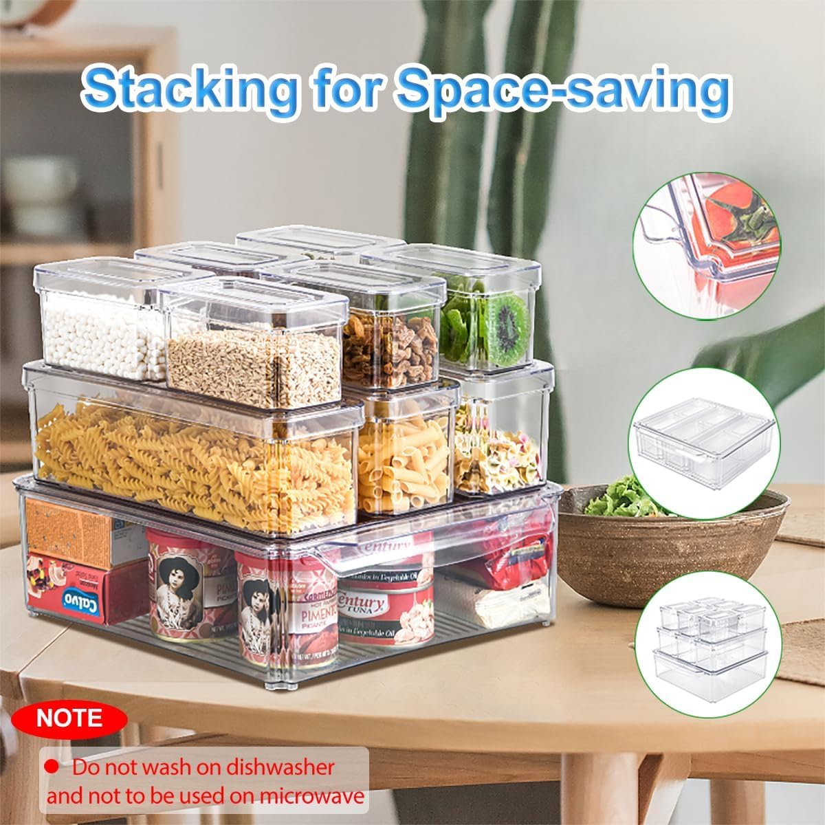 10-Pack Clear Fridge Organizer Bins with Lids, Stackable Refrigerator Storage Containers