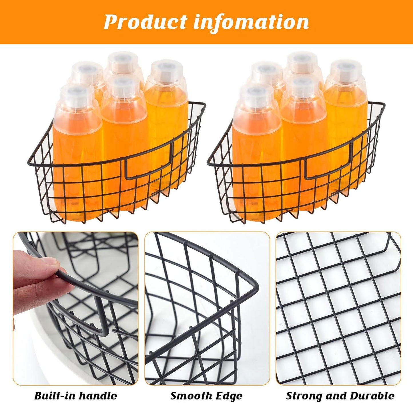 4 Pack Lazy Susan Basket Lazy Susan Organizer Bins for 18"/20" Diameter Turntable 1/4 Wedge Corner Cabinet Organizer Kitchen Organization Metal Lazy Susan with Handle for Cabinet