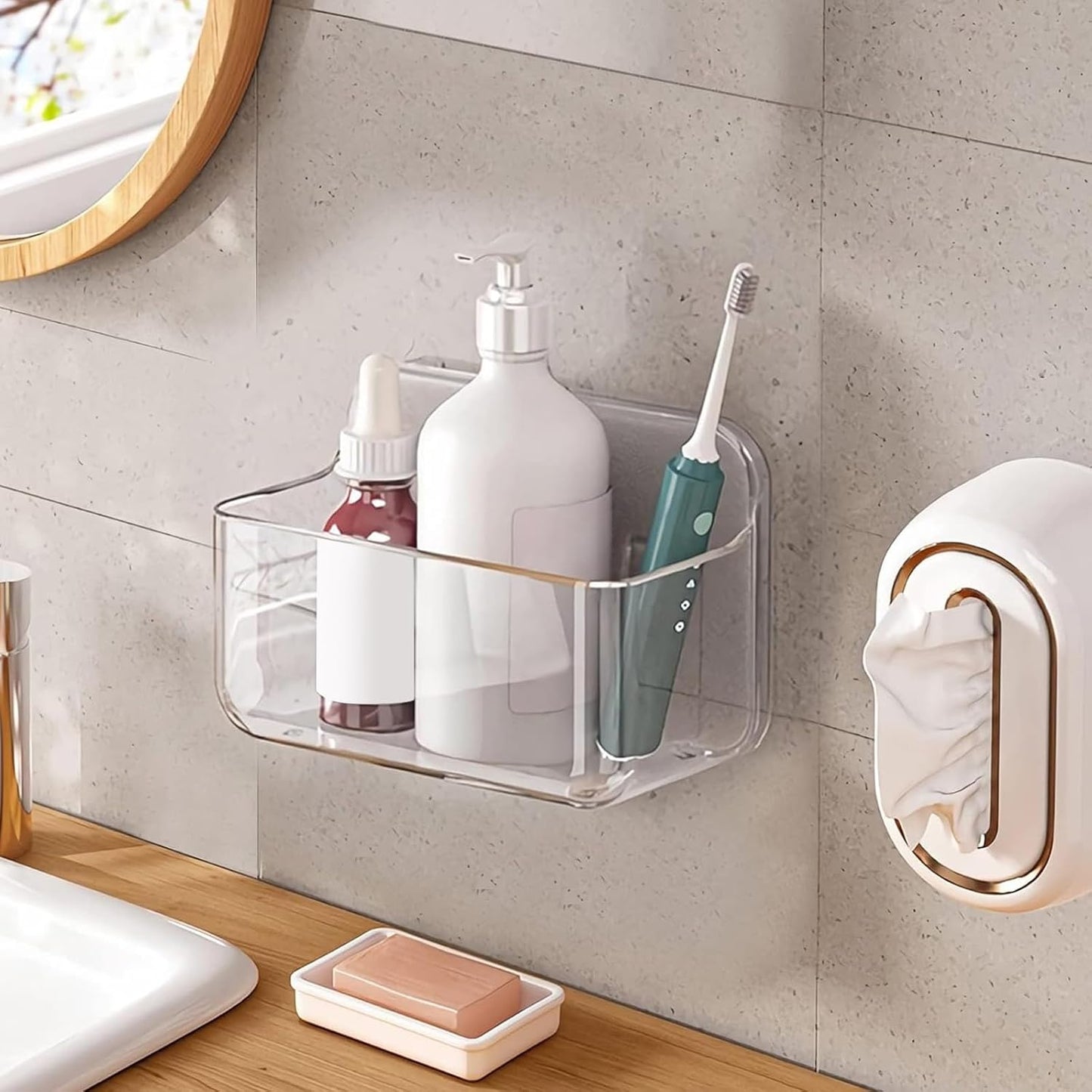 Acrylic Wall Mount Organizer, Self Adhesive Organizer for Wall, Cabinet Door Organizer