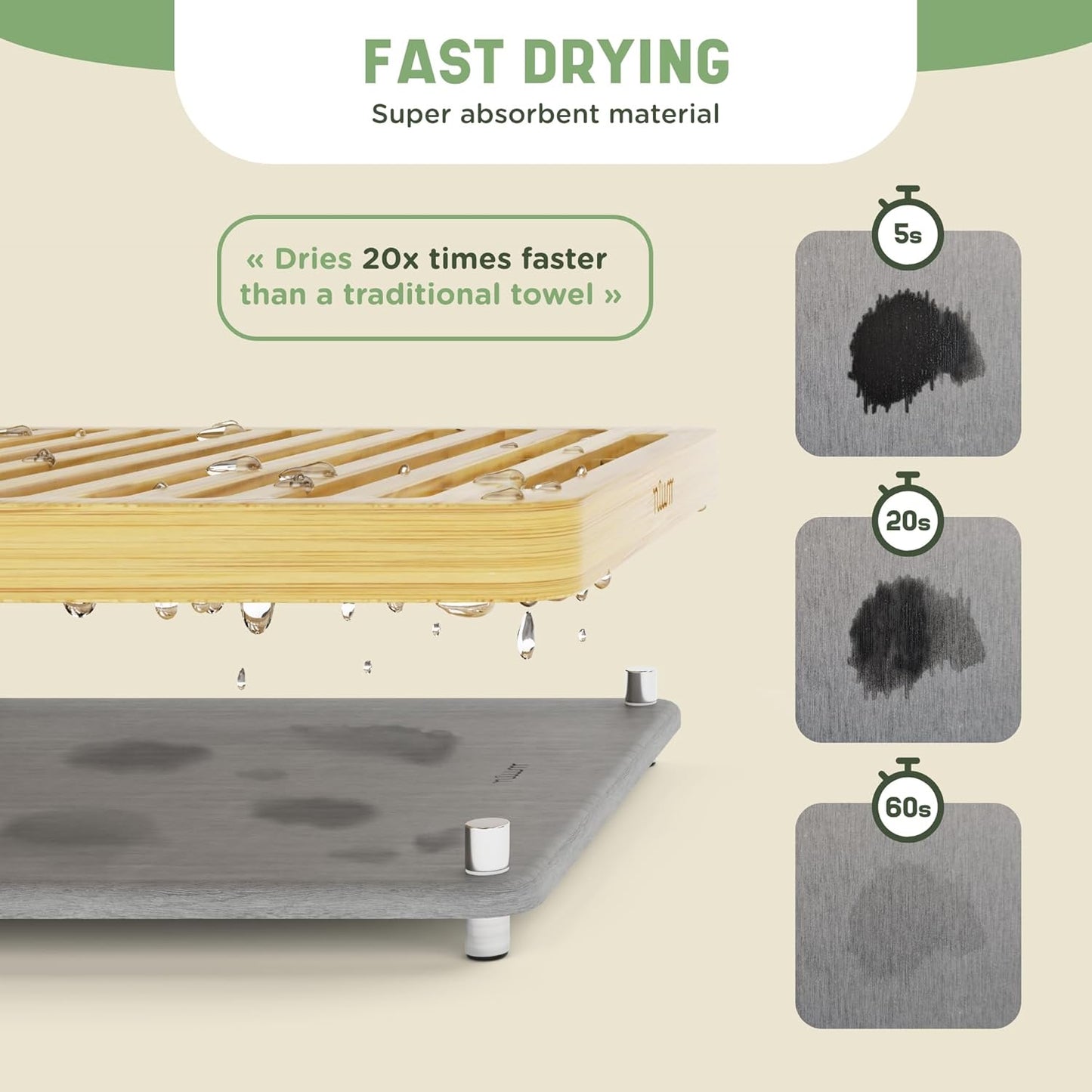 Stone Drying Mat for Kitchen Counter & Bamboo Rack - 16″x12″