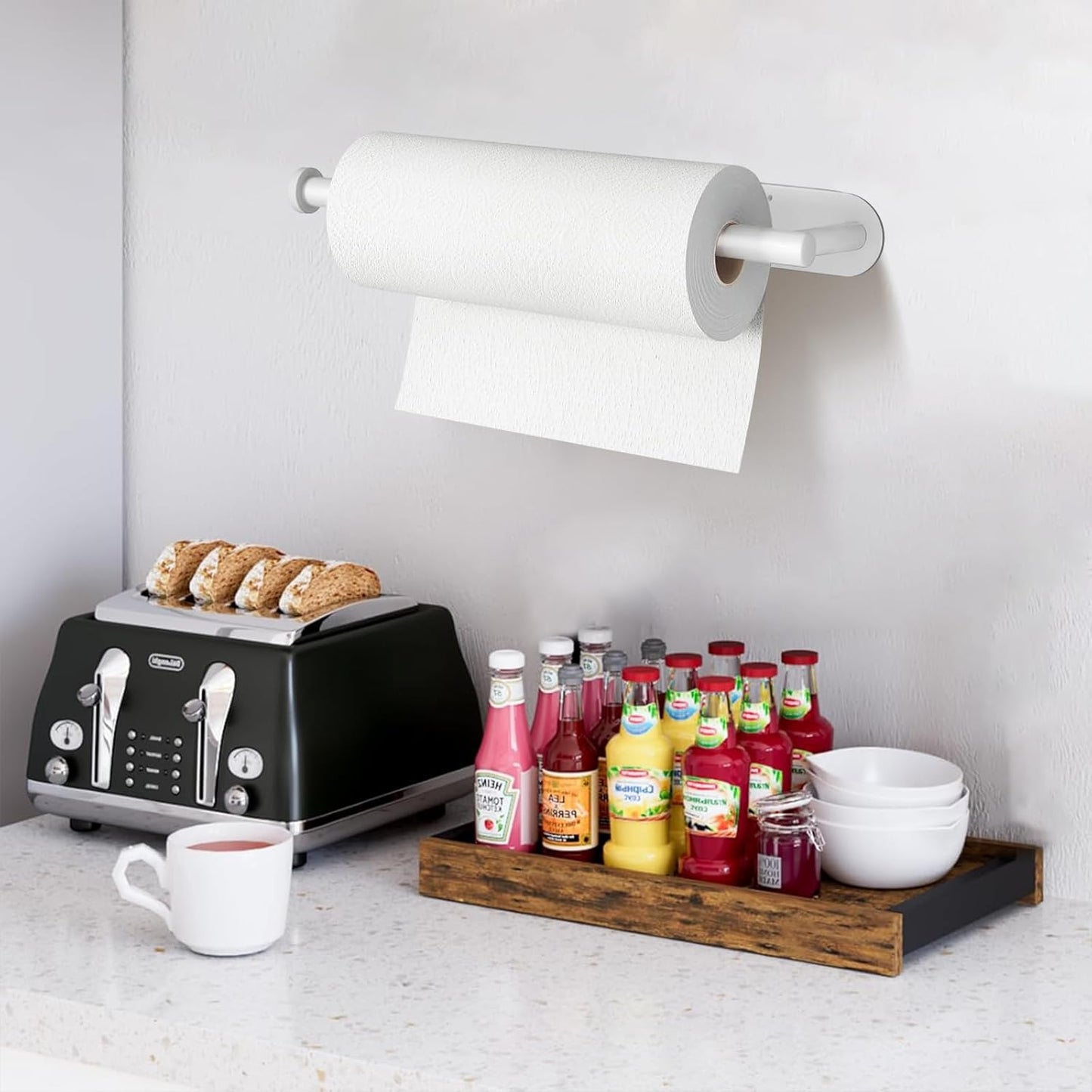 White Paper Towel Holder - Under Cabinet Paper Towel Holder for Kitchen
