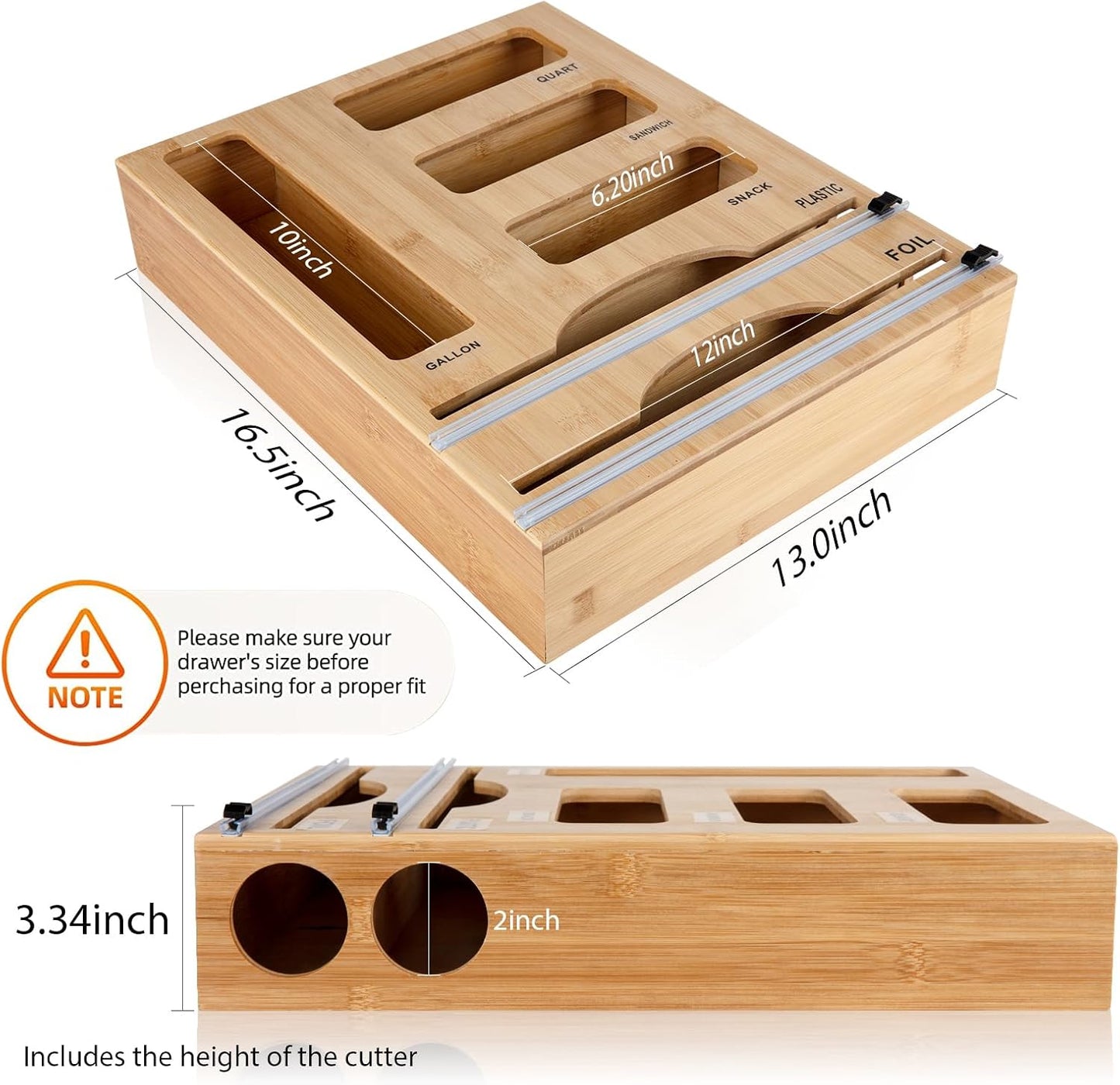 Storage Bag Organizer with Foil and Plastic Wrap Organizer , Aluminum Foil Dispenser with Cutter