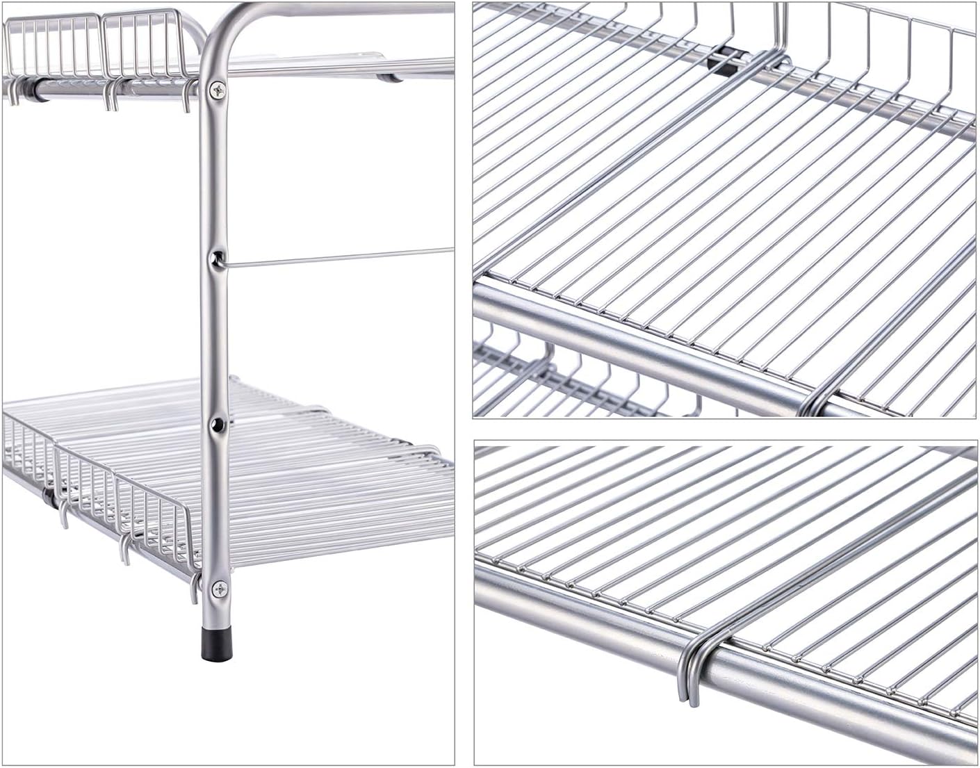 2 Tier Under Sink Organizers and Storage Rack Expandable Cabinet Shelf for Kitchen Bathroom Silver (17-25 inches)