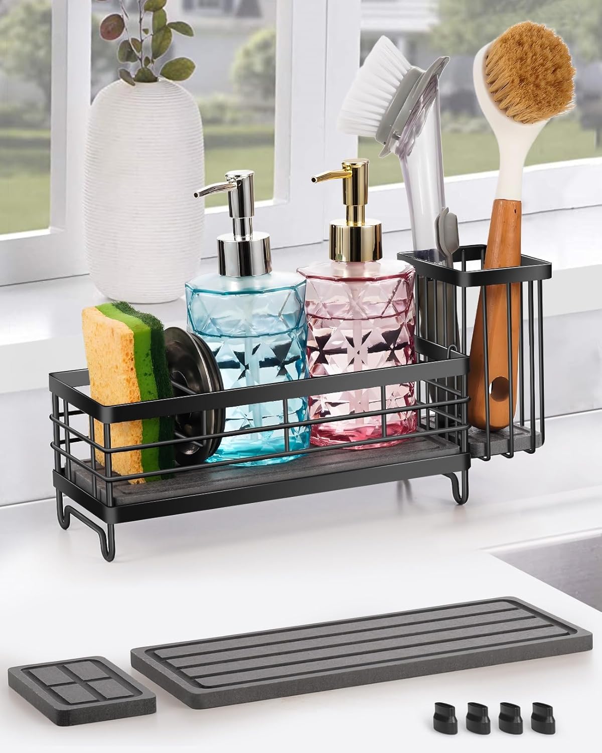 Kitchen Sink Caddy with Water Absorbent Diatomite Stone Sink Tray