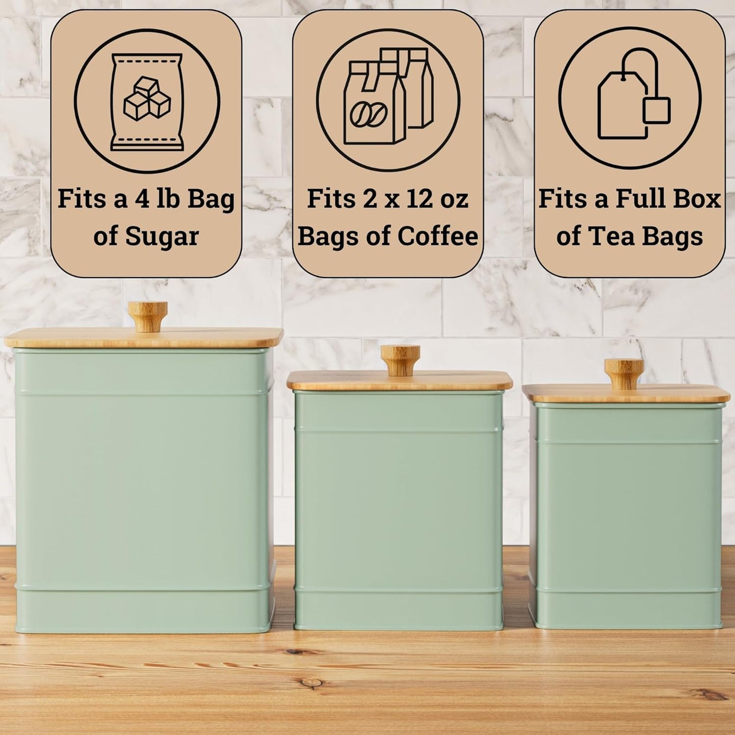 Kitchen Canisters for Countertop Set of 3 with Customizable Chalkboard Labels & Marker Pen