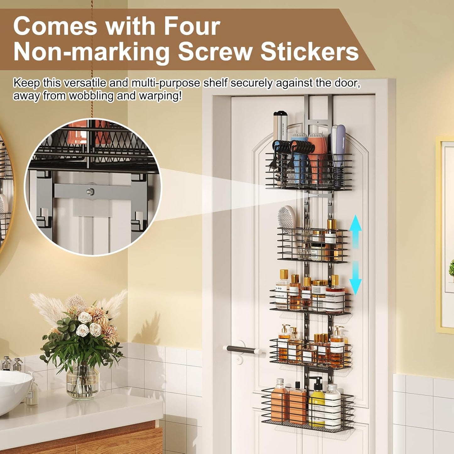 5-Tier Over The Door Organizer Bathroom - Hair Dryer Holder