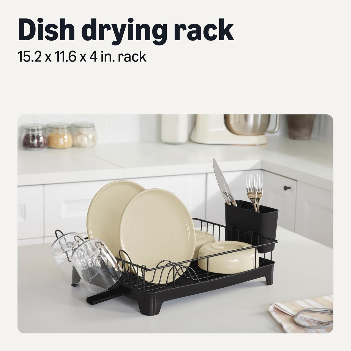 Stainless Steel Dish Drying Rack, 15.2 x 11.6 x 4 in., Black