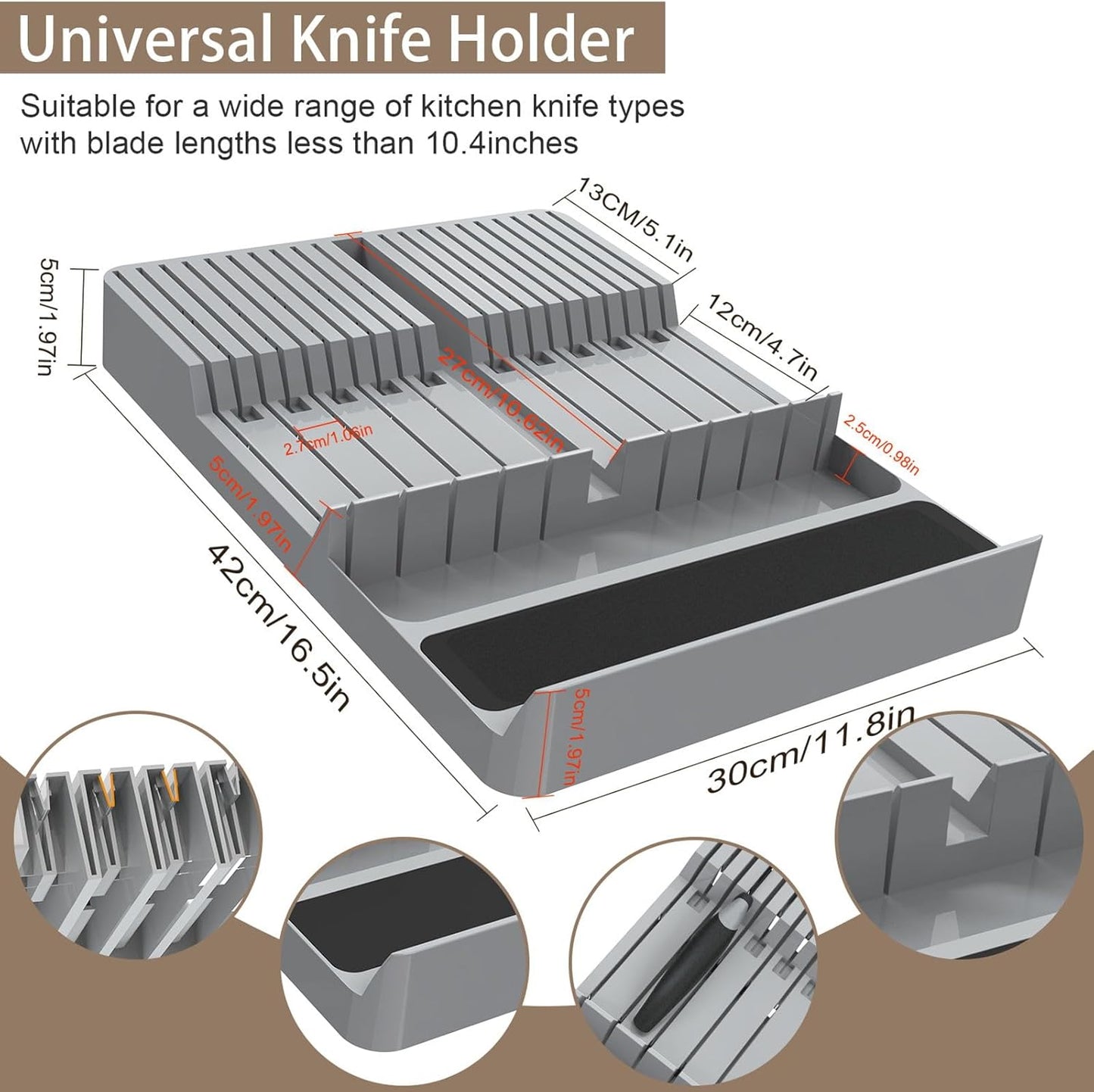 Knife Drawer Organizer, Large Capacity In-Drawer Knife Block Set Holds 20 Knives and 1 Sharpening Steel (Not Included), Suitable for Knife Organizer for Kitchen Drawer