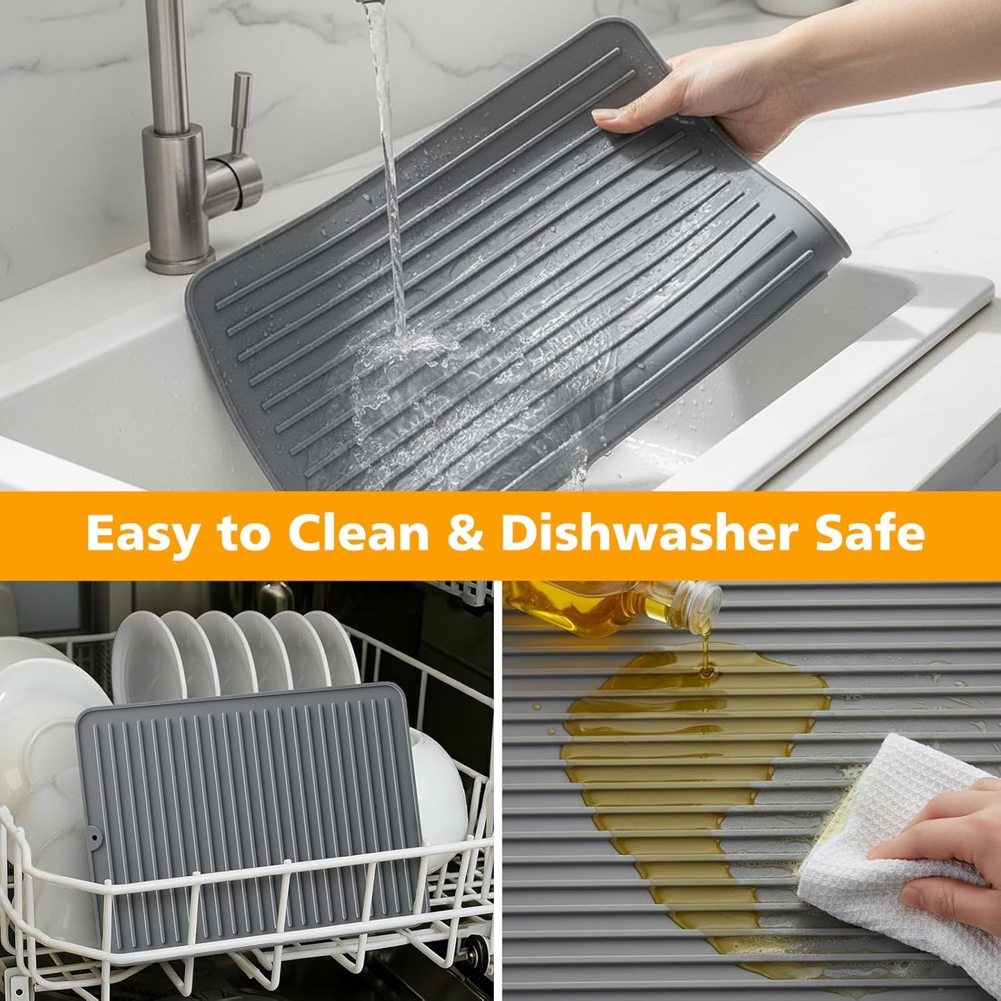 18" x 16" Silicone Dish Drying Mat, Kitchen Counter Drying Pad for Sink Dishes or Under Rack