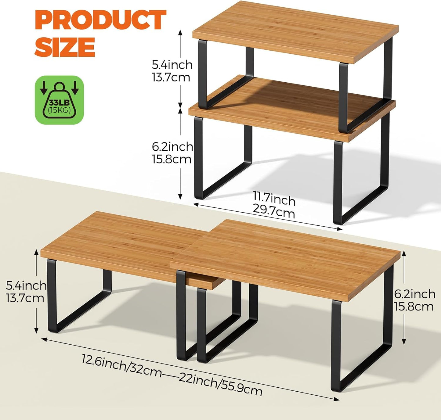 Cabinet Organizer Shelf - 4 Pack Wood Kitchen Organizer