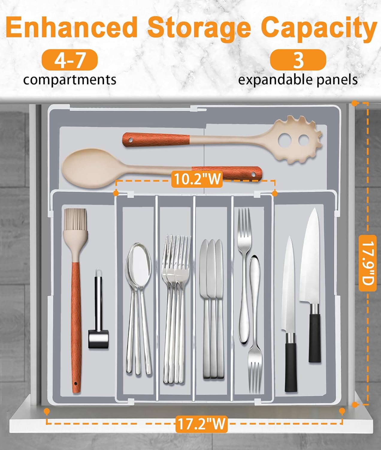 Silverware Drawer Organizer for Kitchen - Adjustable Utensil Holder Drawer Organizer
