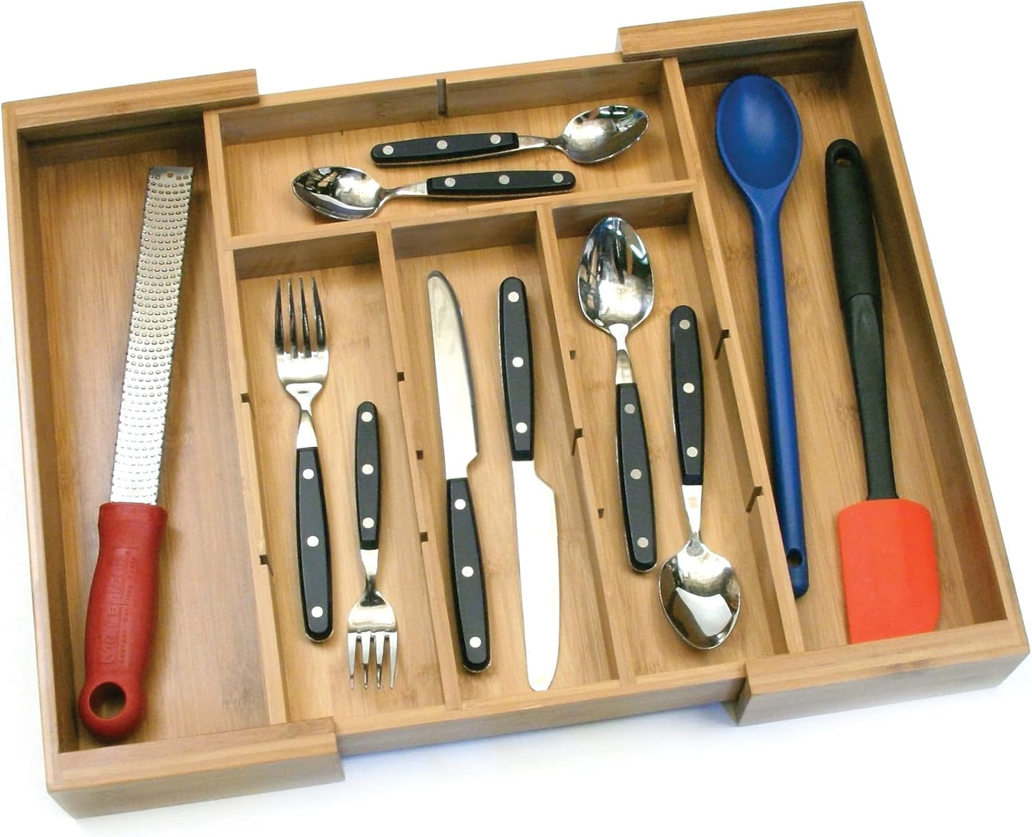 8882 Bamboo Wood Expandable to 18-3/4" Flatware Drawer Organizer with Removable Dividers