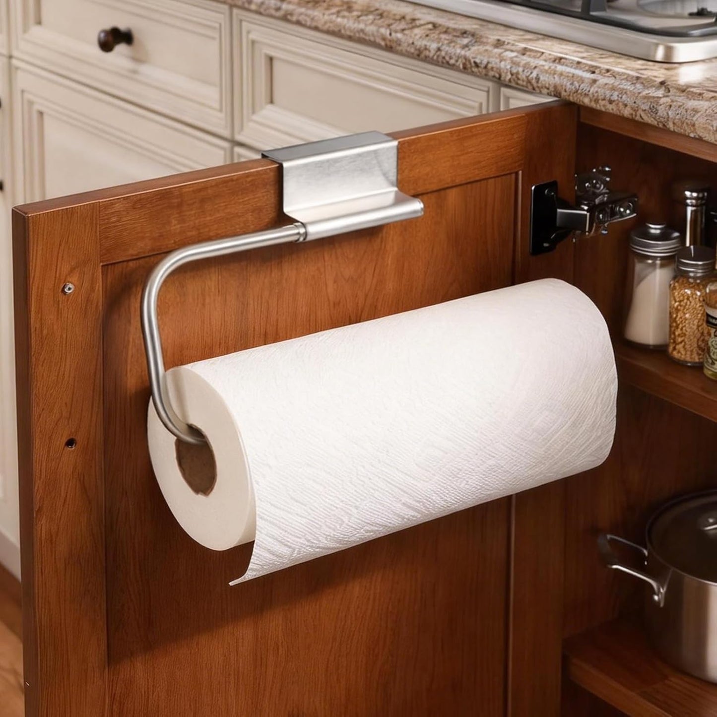 Over Cabinet Door Paper Towel Holder for Kitchen Cabinet Brushed Stainless Steel