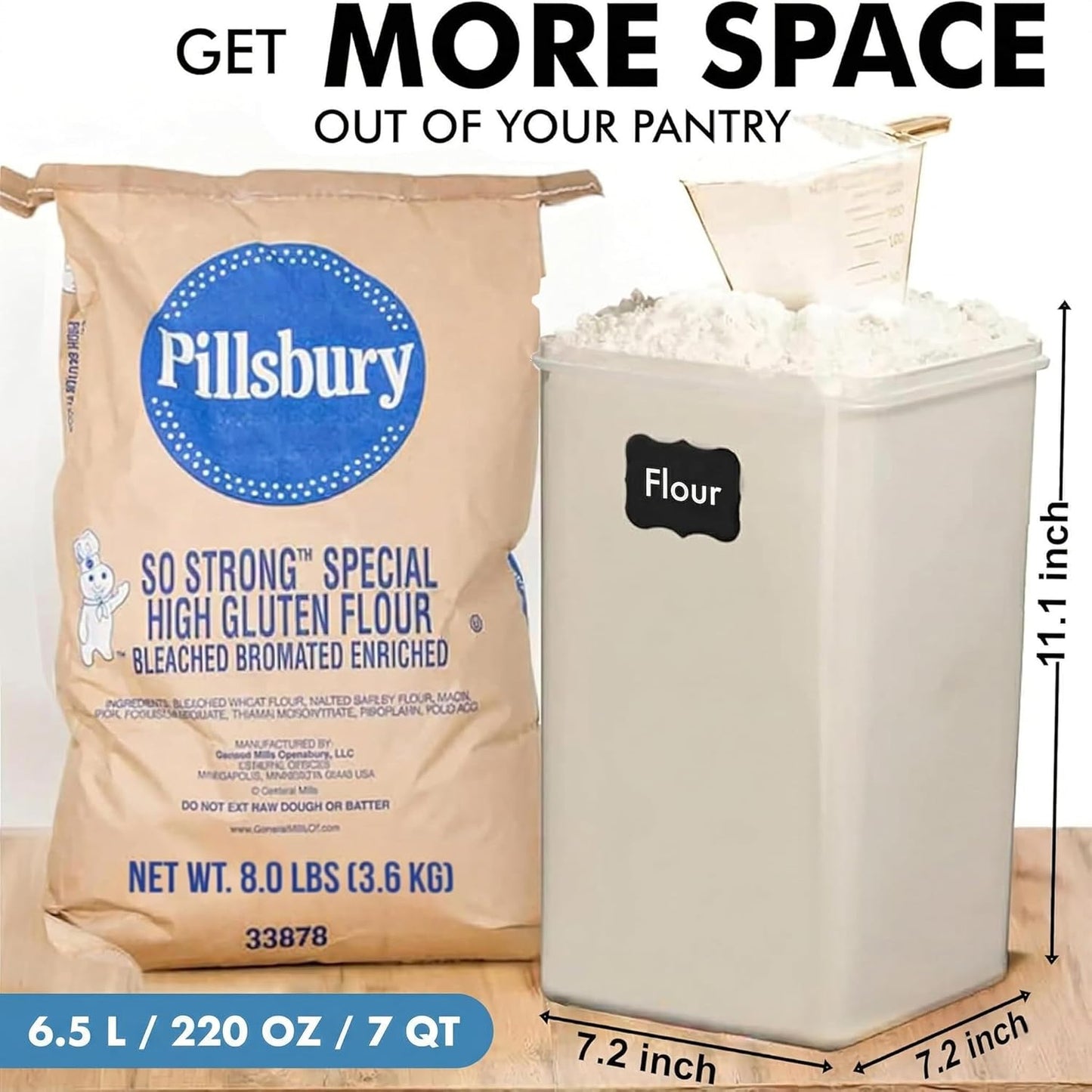 2 PC [6.5L / 220 Oz] Large Flour Sugar Storage Containers - Leak Proof, BPA Free