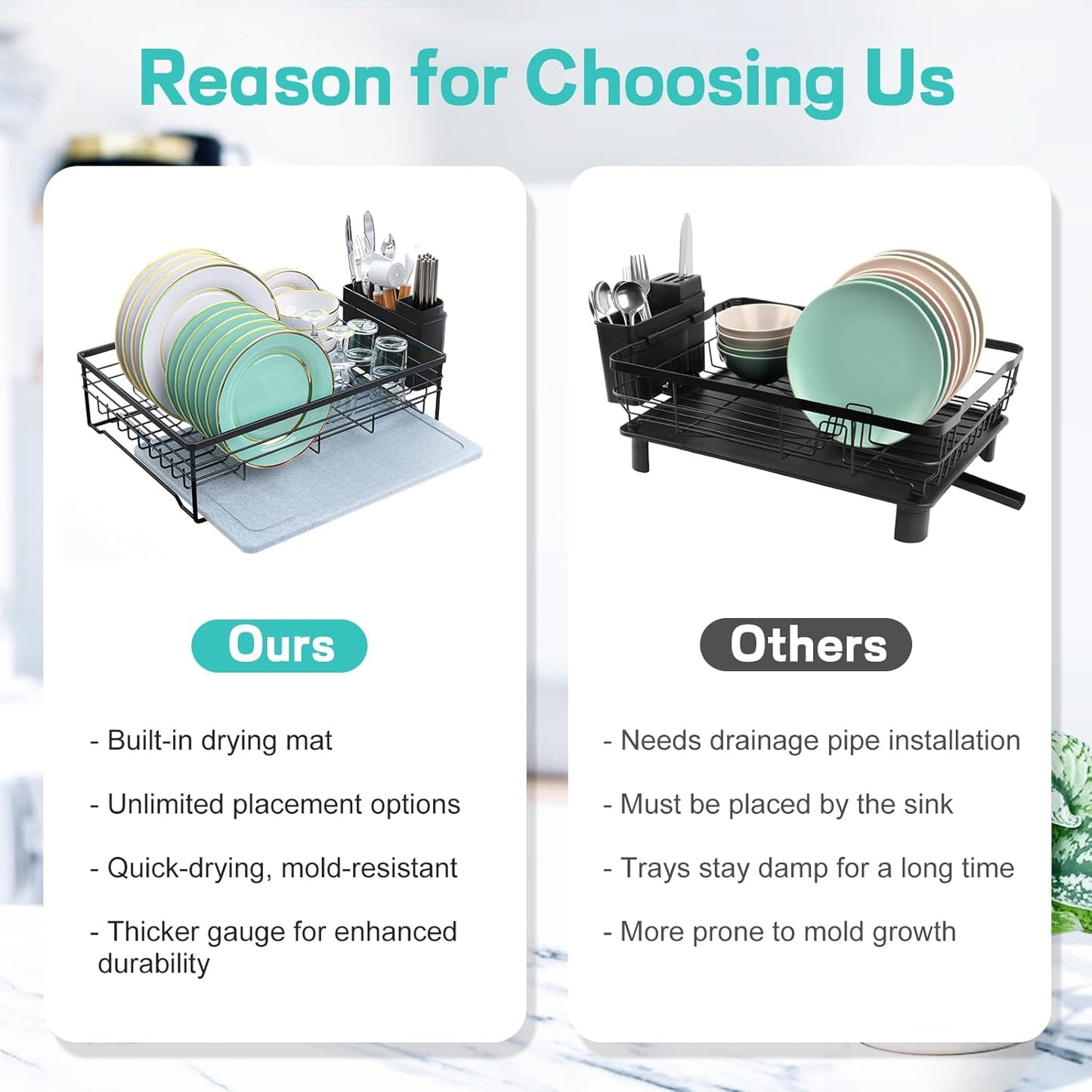 Dish Drying Rack with Stone Drying Mat, Quick-Drying/Stainless/Super Sturdy/Space-Saving
