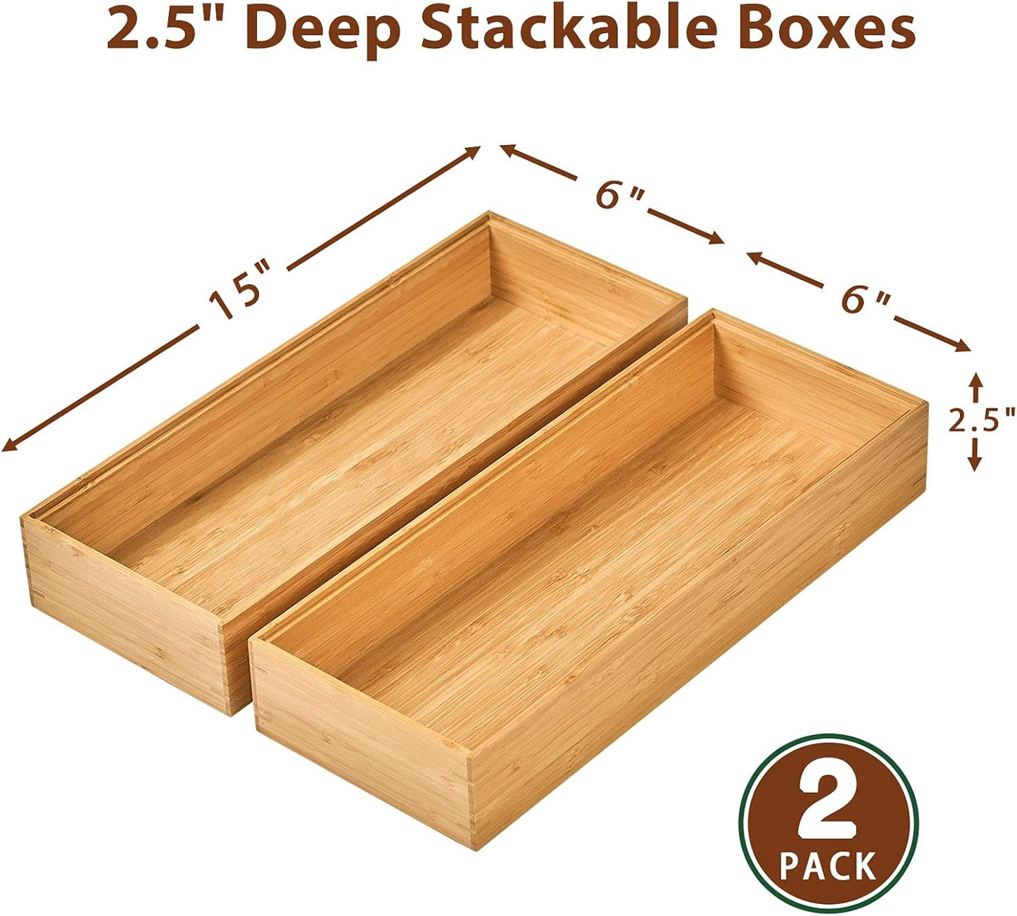 Bamboo Kitchen Drawer Organizer Boxes with Anti-Skid Silicone Feet