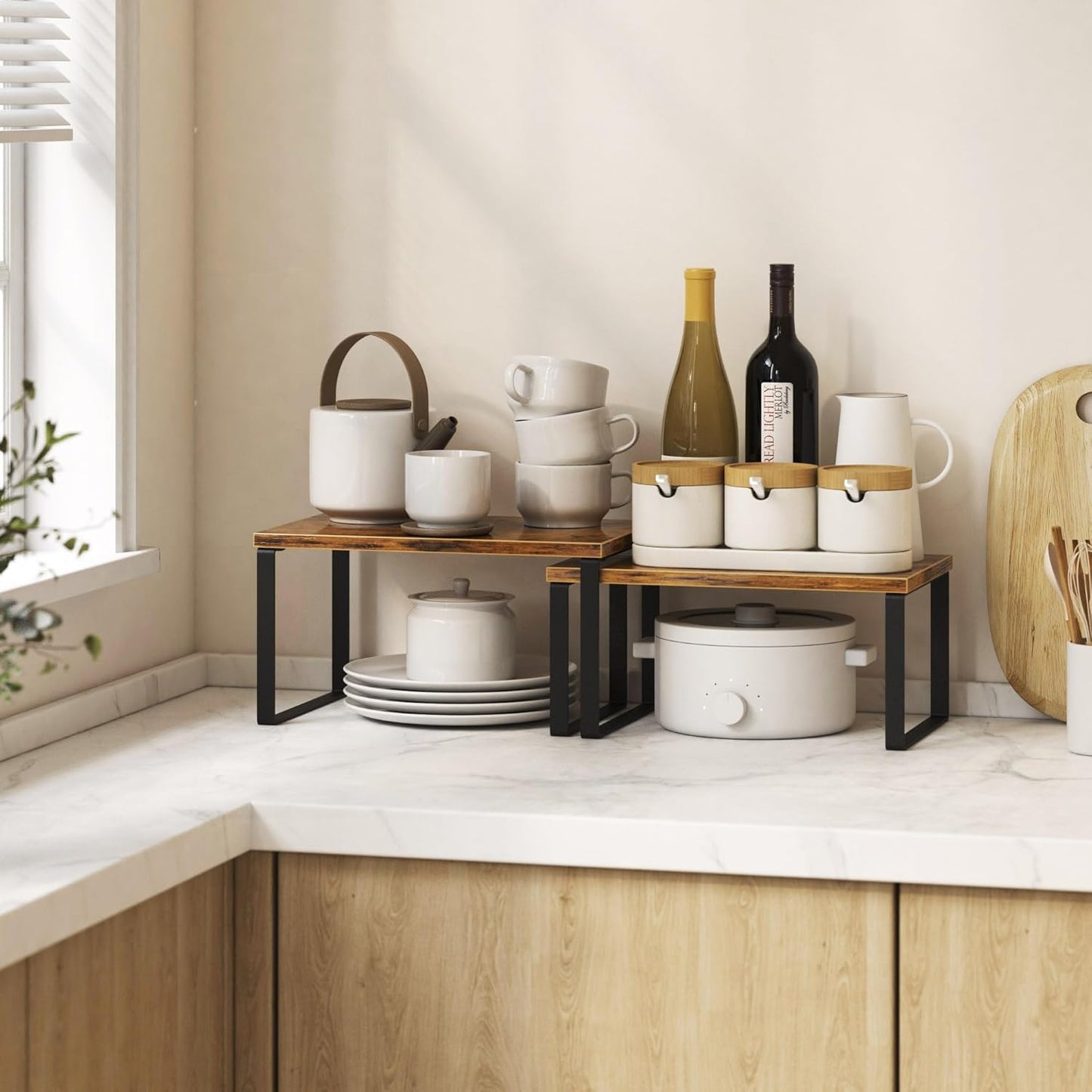 Kitchen Cabinet Organizer Shelf Set of 4, Sturdy Kitchen Counter Shelves with Metal Legs