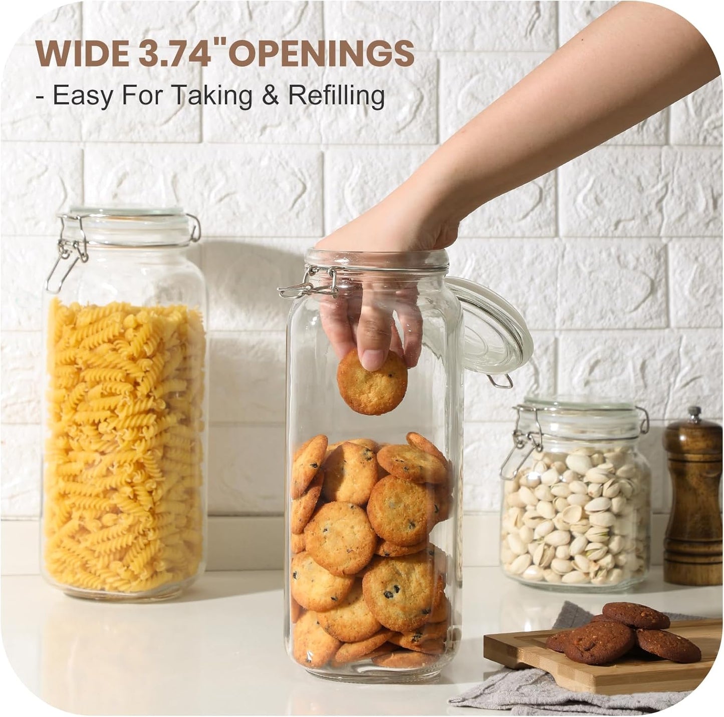 [ Taller ] 92oz Glass Jars with Airtight Lid, Large Glass Food Storage Jars