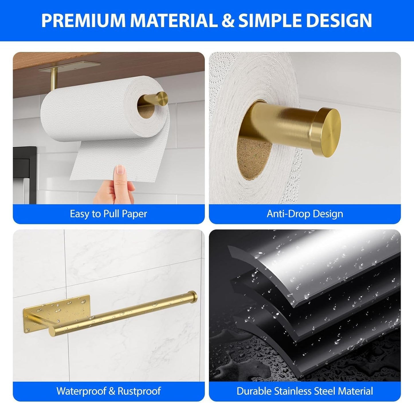 Paper Towel Holder Under Cabinet, Self-Adhesive,No Drilling, Stainless Steel