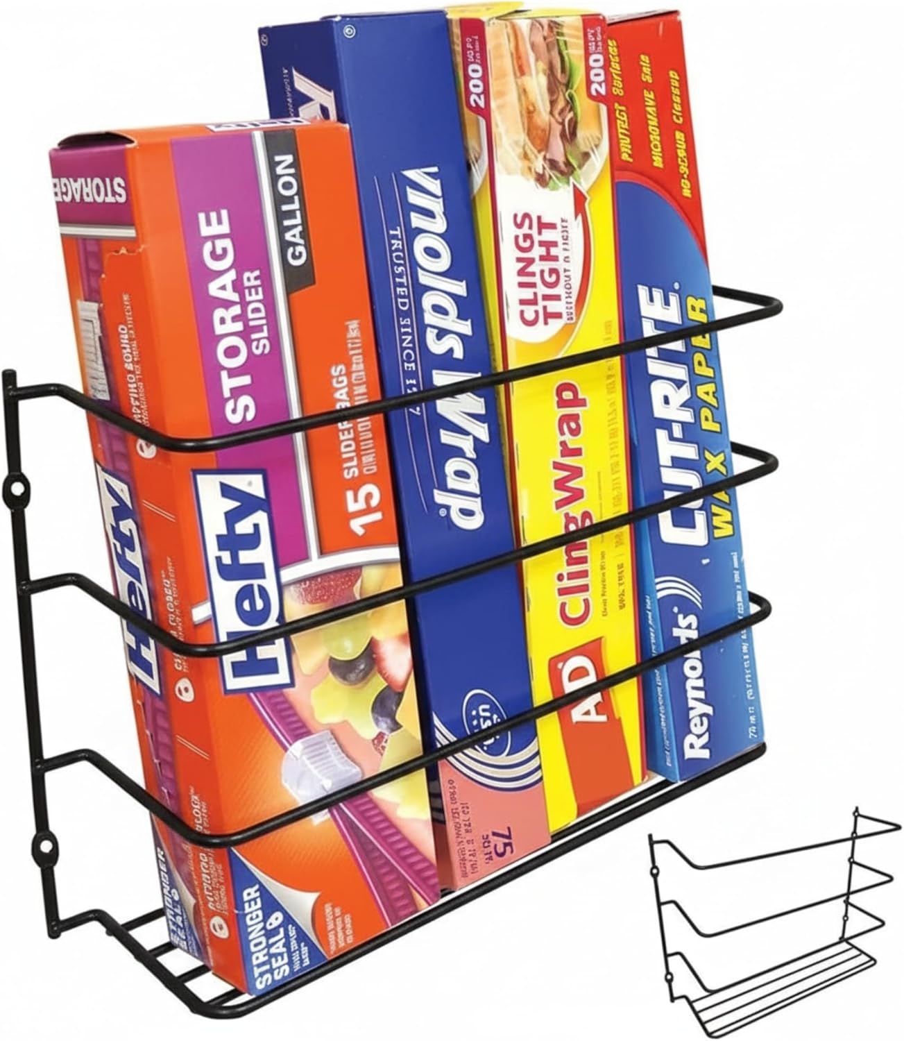 Kitchen Wrap Organizer - 2 Pack - Hold up to 4 Plastic, Foil, Paper, Wax - Cabinet Door