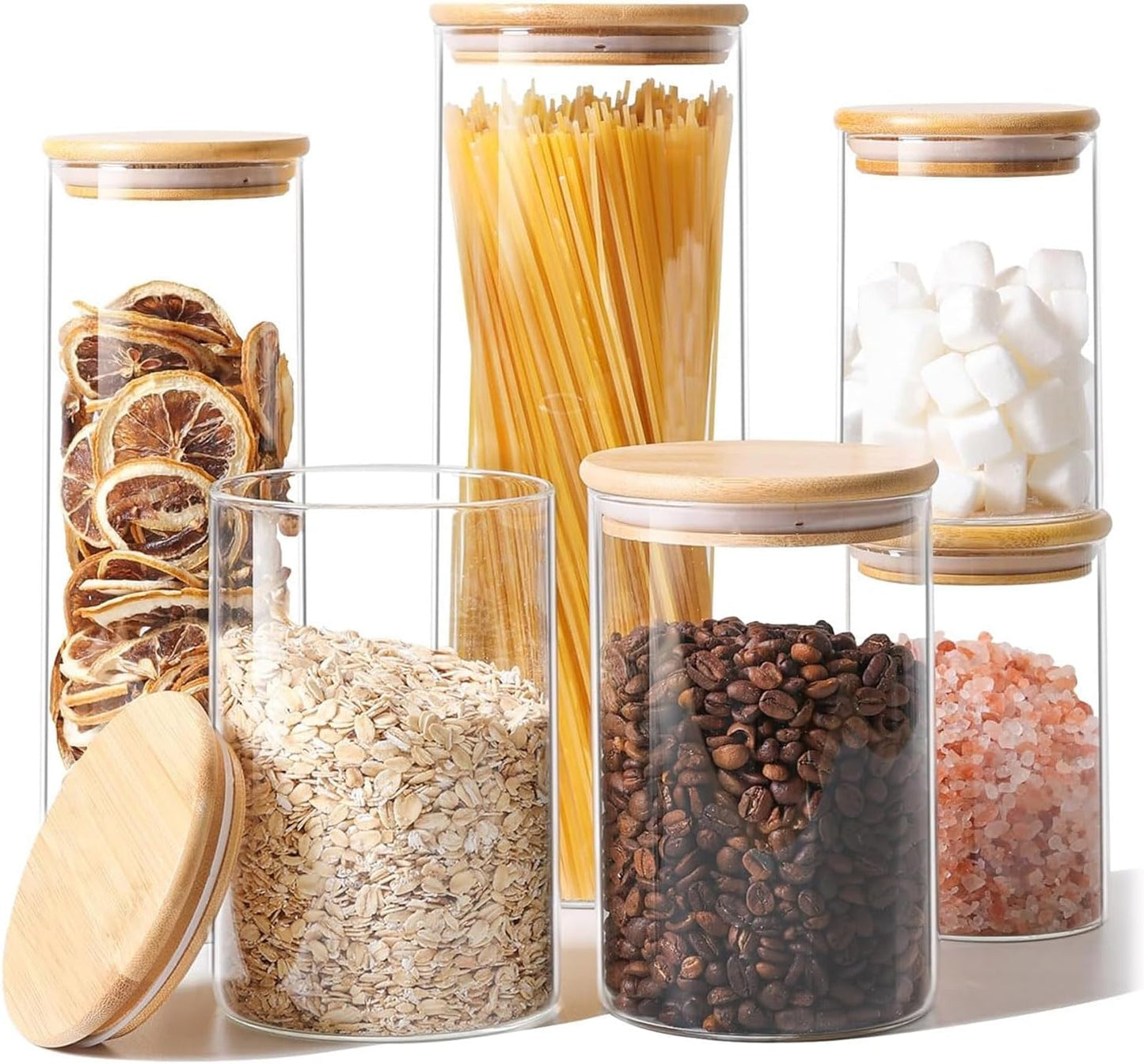 Glass Food Storage Jars Set of 6, Clear Glass Storage Containers with Lids