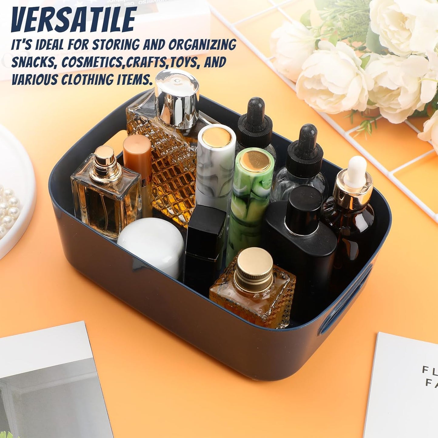 Plastic Storage Bins 10 Pcs Blue Pantry Organizer Bins Small Baskets Storage Containers for Home Kitchen (8 x 5.7 x 3 Inch)