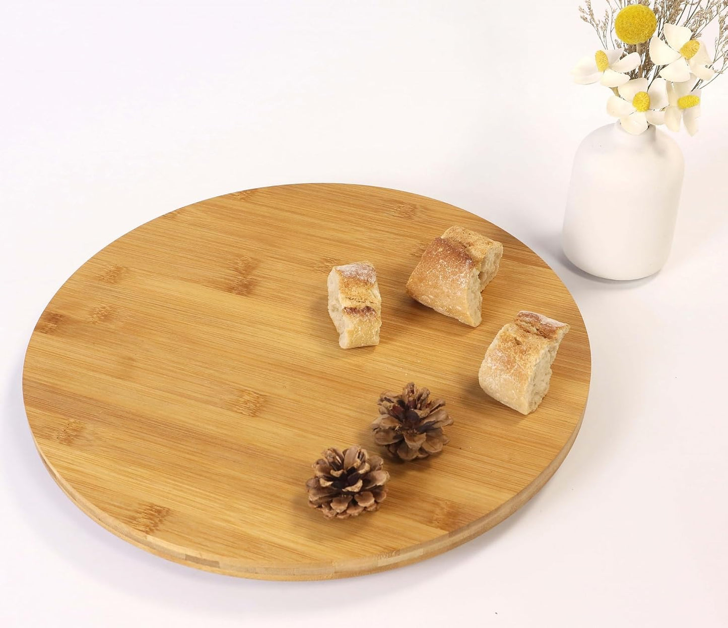 13.8-inch Round Bamboo Lazy Susan Turntable for Cabinet, Countertop