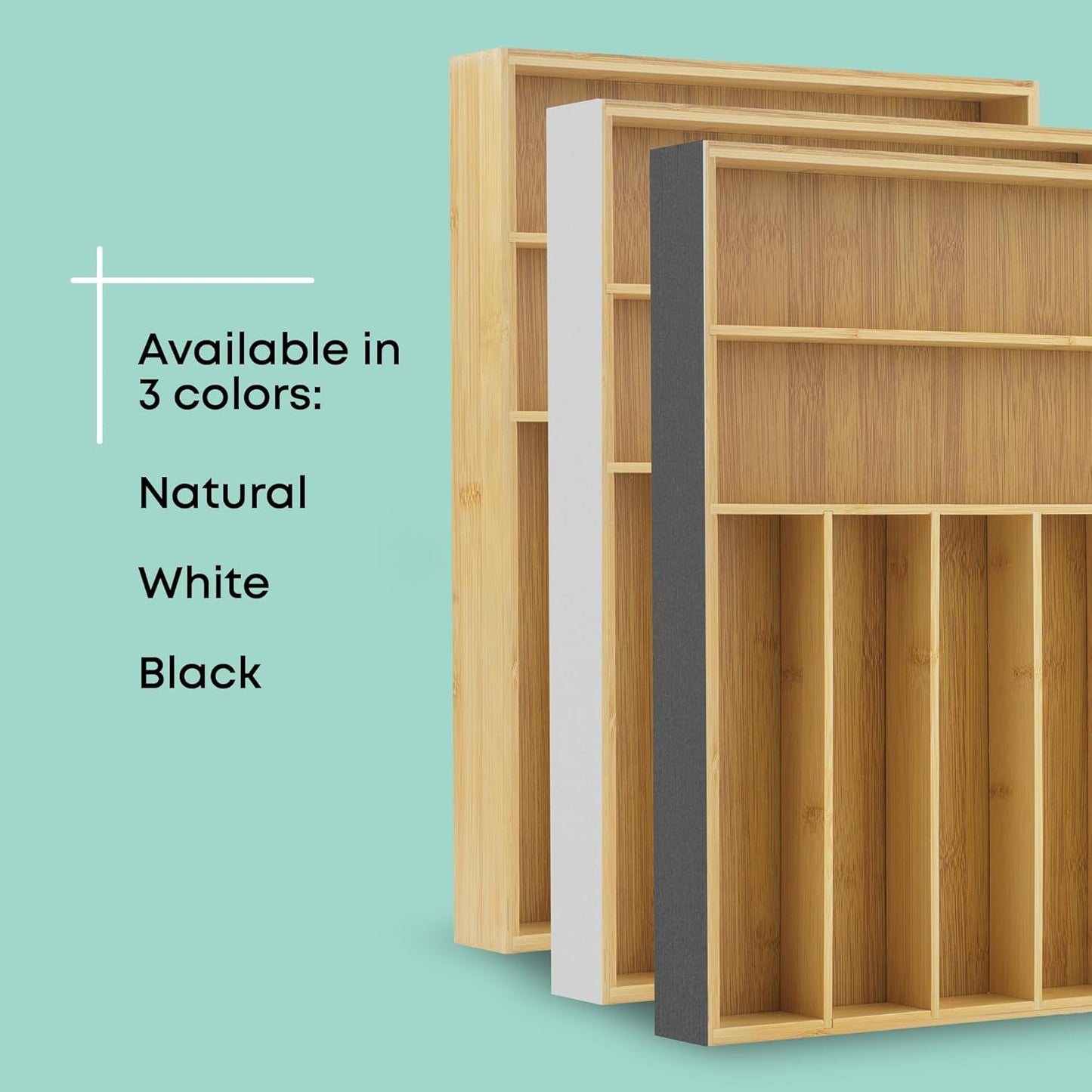 Bamboo Drawer Organizer, 7-Compartment Silverware Organizer, Cutlery and Utensil Organizer
