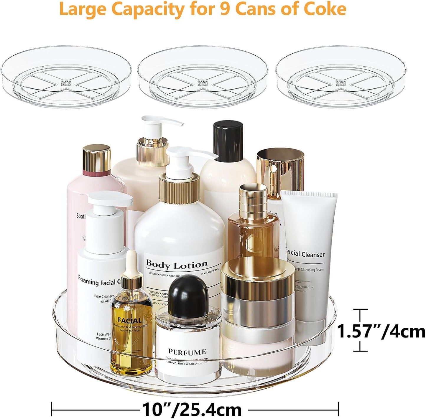 4 Pack 10 Inch Clear Lazy Susan Turntable Organizer for Cabinet
