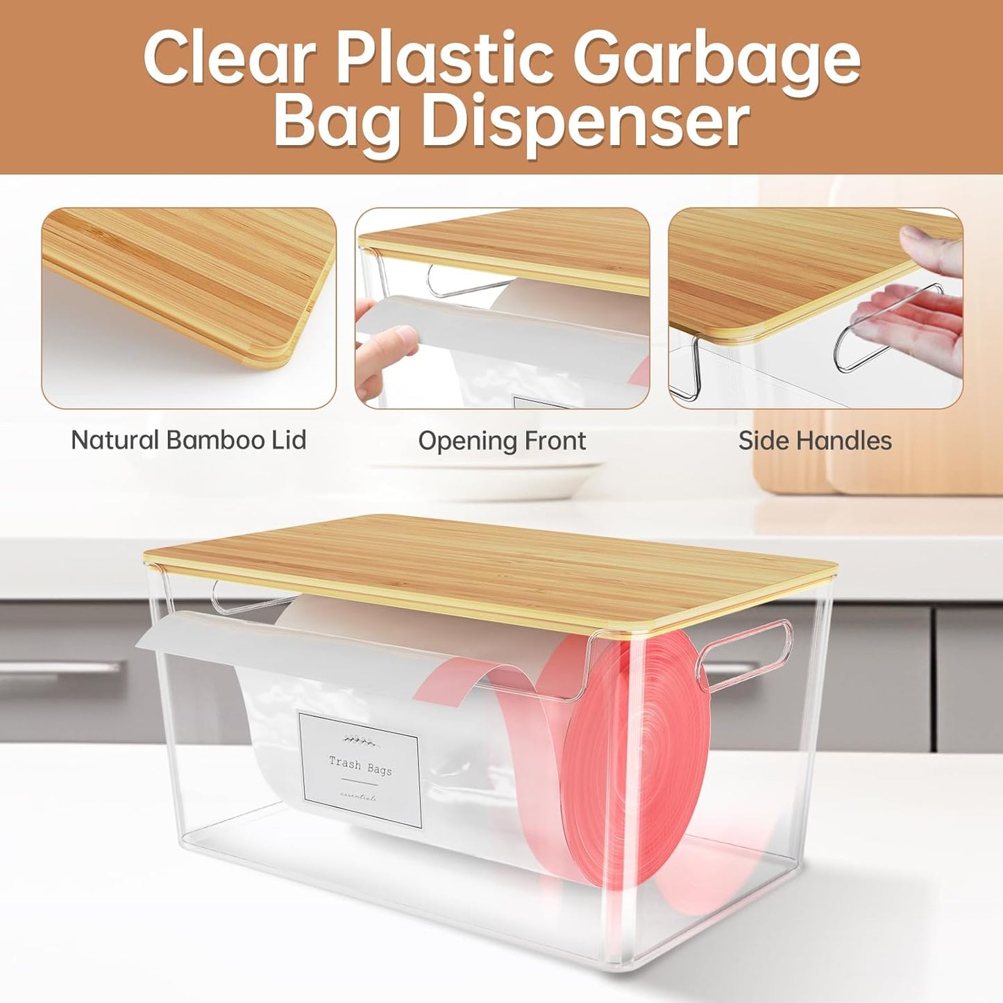 2 Pack Trash Bag Holder Under Sink Stackable, Plastic Garbage Dispenser with Lid